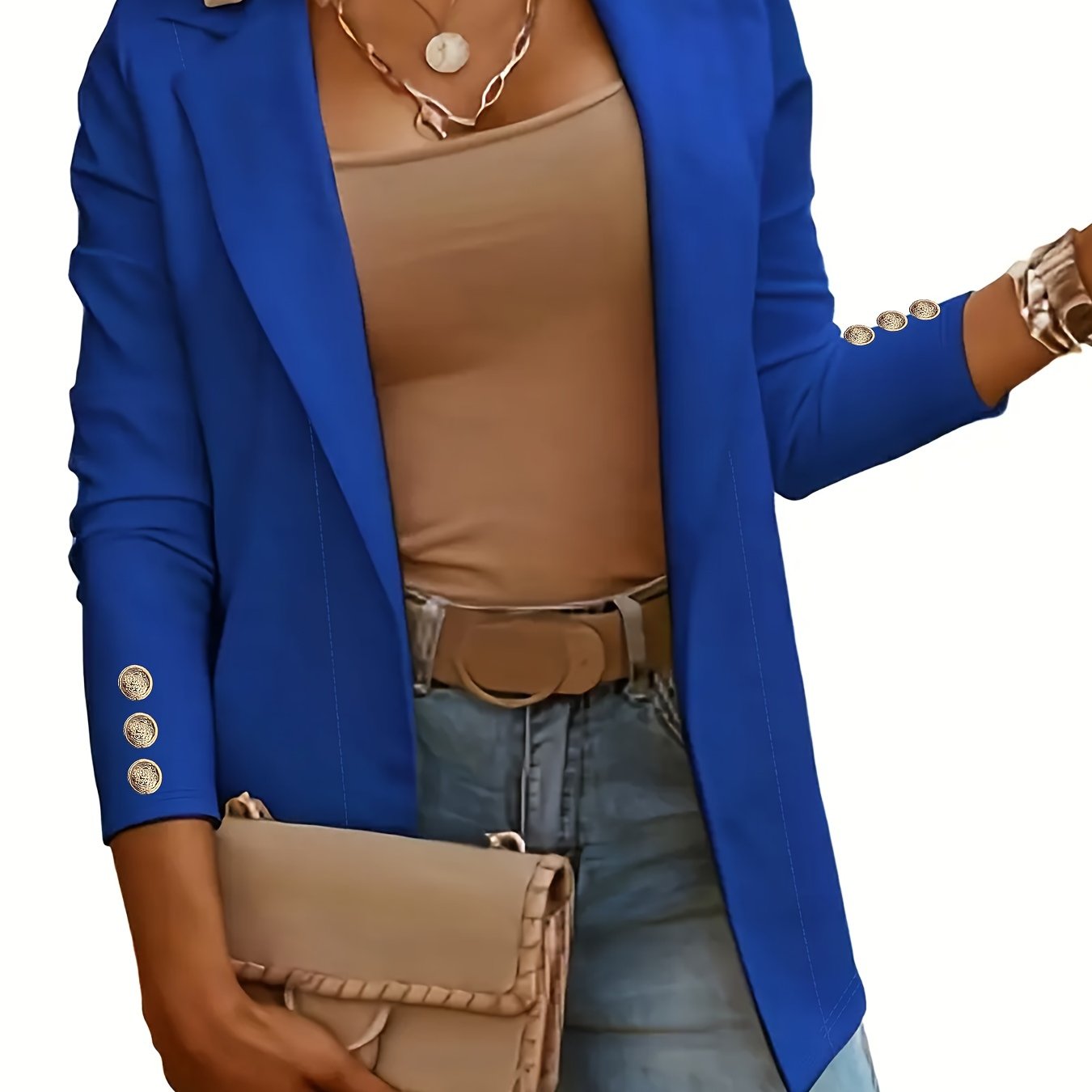 Mid-Length Lapel Coat with Decorative Button Cuffs