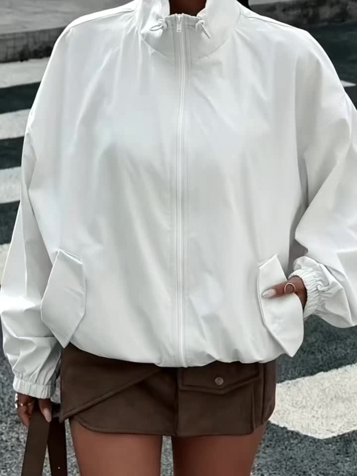 Lightweight Short Windbreaker Jacket with Drawstring Waist