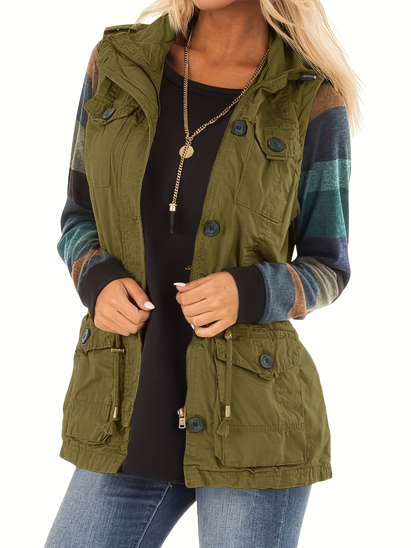 Sleeveless Drawstring Vest Jacket with Pockets