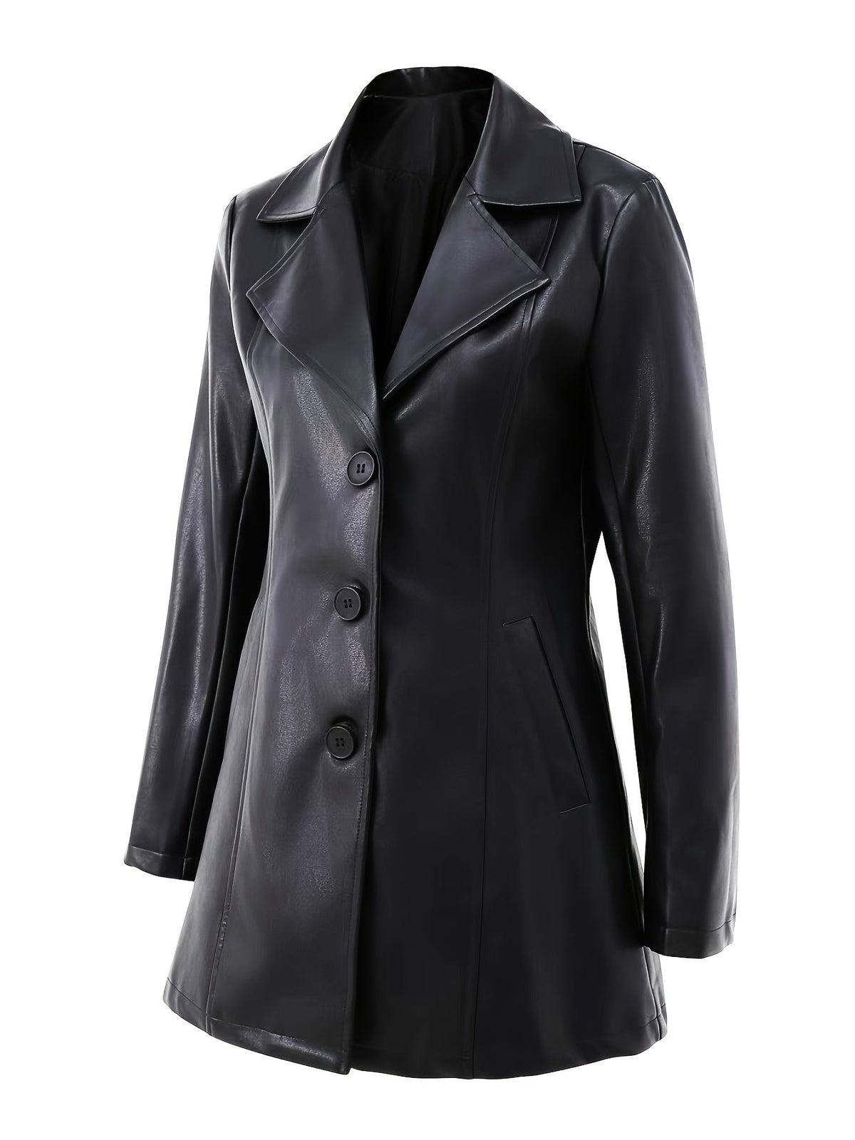 Mid-Length Coat with A-Line Hem and Notched Collar