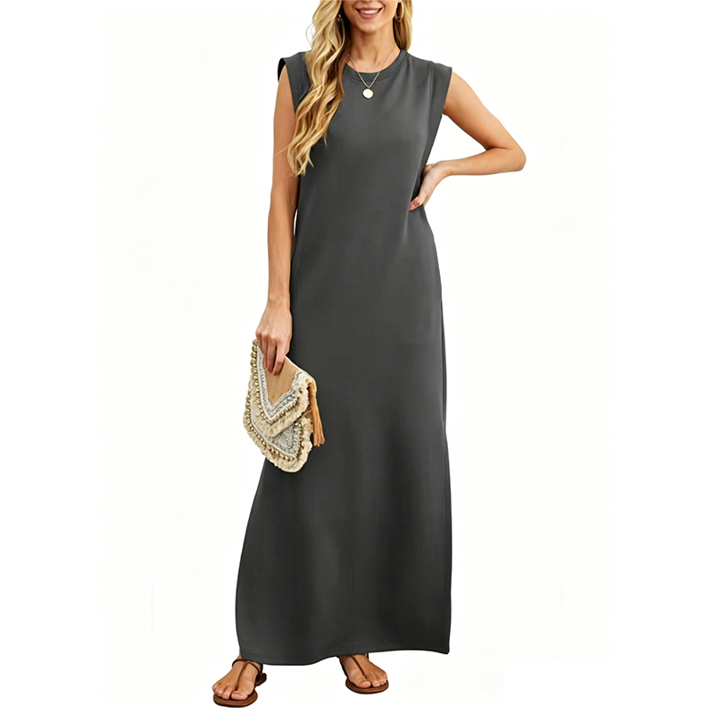 Casual Crew Neck Sleeveless Maxi Dress