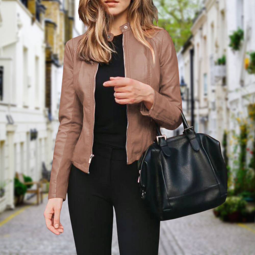 Zip-Front Biker Jacket with Tailored Waist