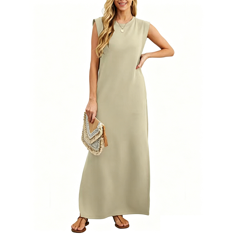 Casual Crew Neck Sleeveless Maxi Dress