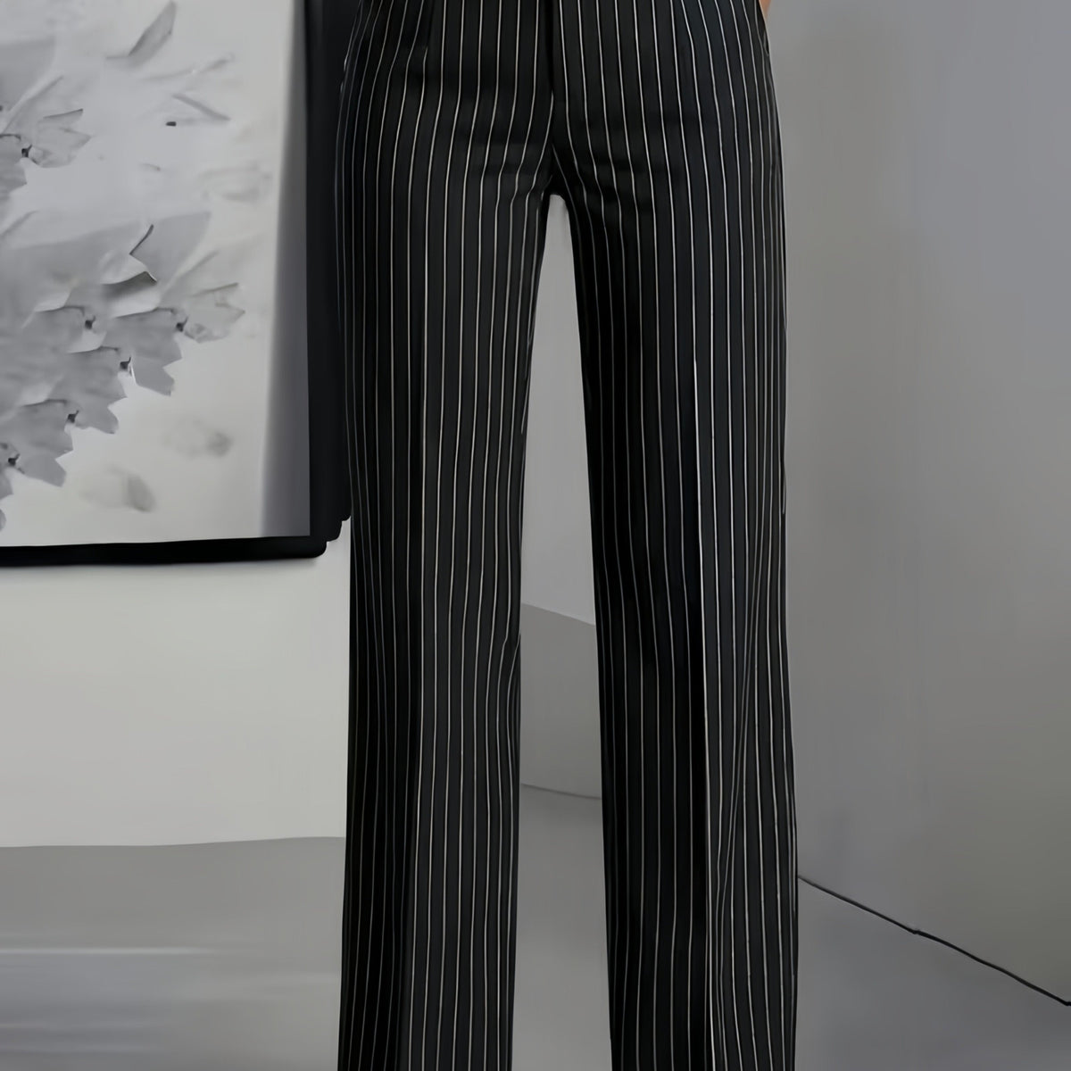 Striped Slim Fit Straight Leg Office Trousers