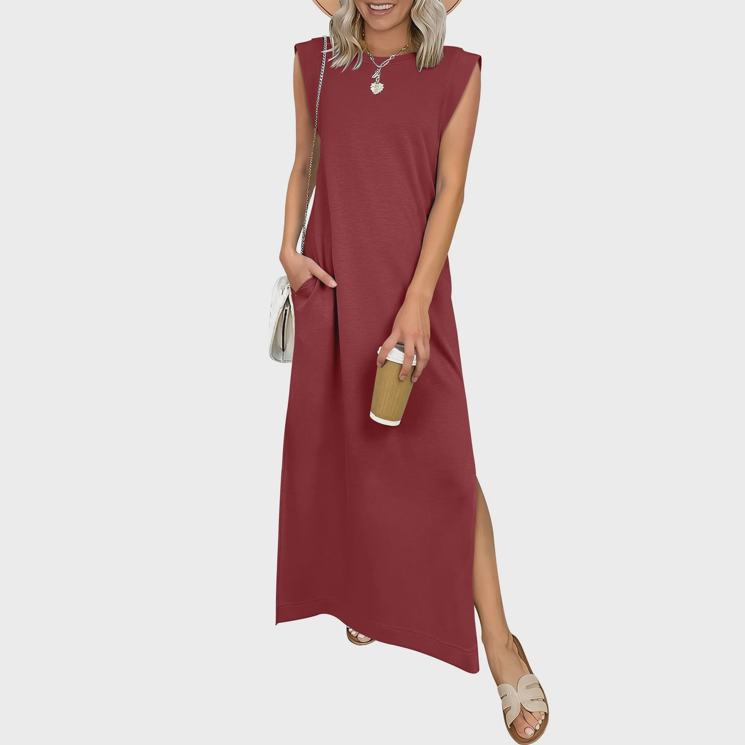Casual Crew Neck Sleeveless Maxi Dress