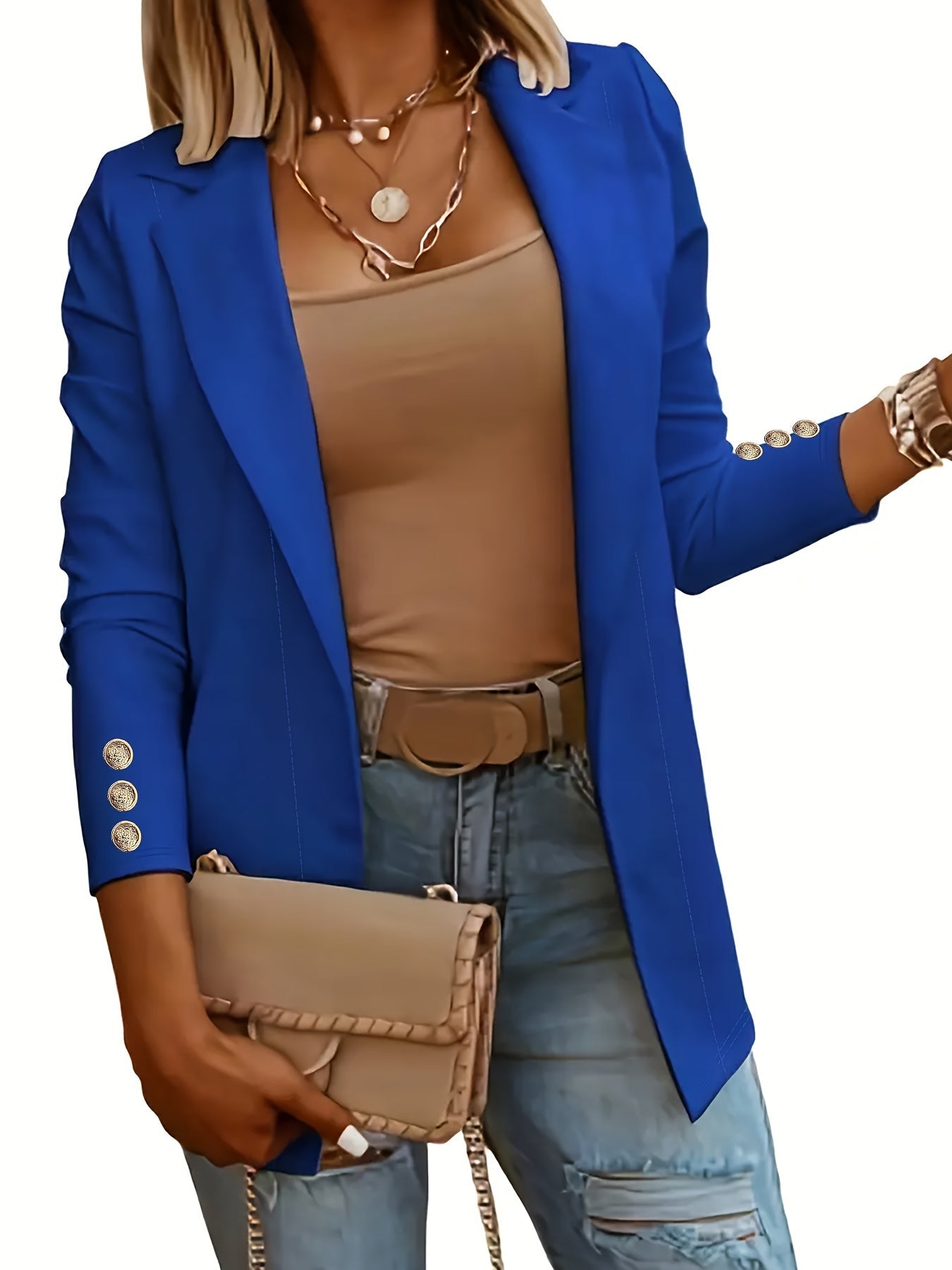 Mid-Length Lapel Coat with Decorative Button Cuffs