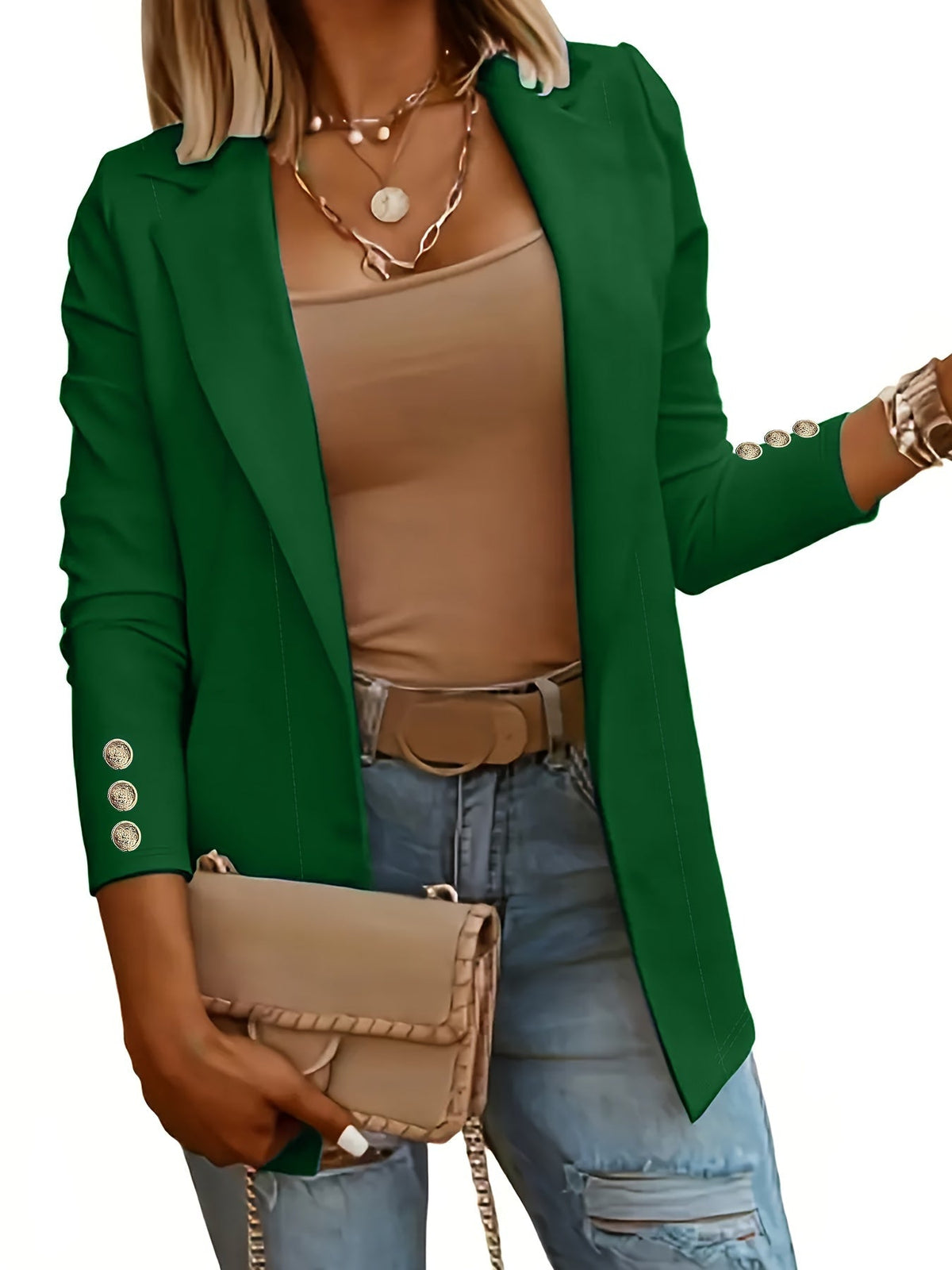 Mid-Length Lapel Coat with Decorative Button Cuffs