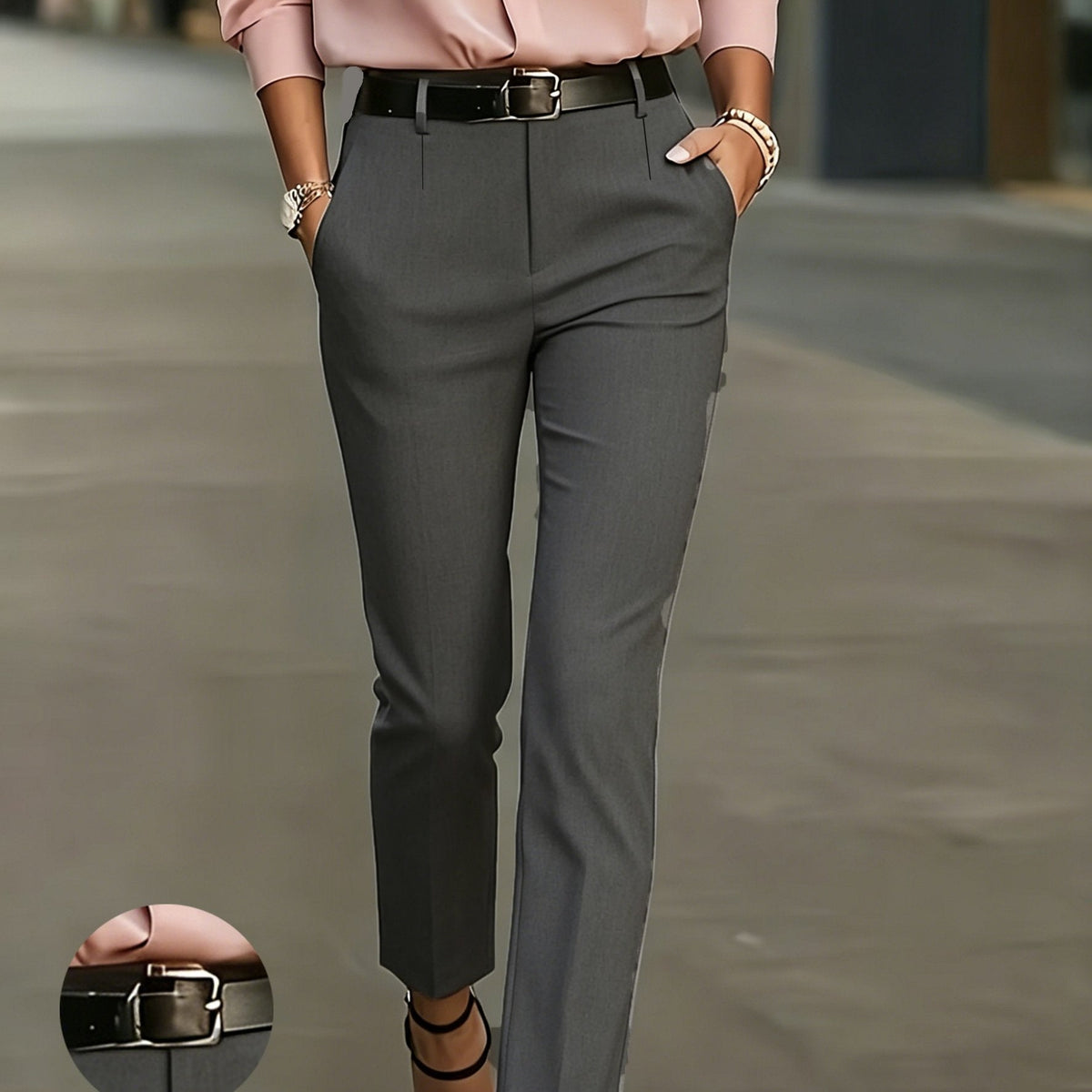 High-Waisted Slim-Fit Pencil Trousers