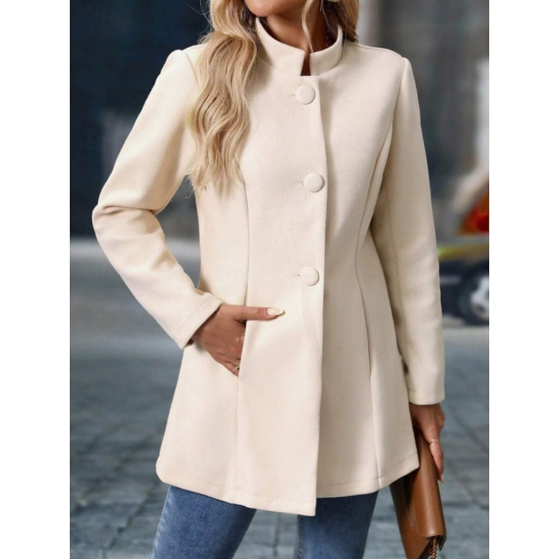 Single-Breasted Stand Collar Coat with Tailored Fit