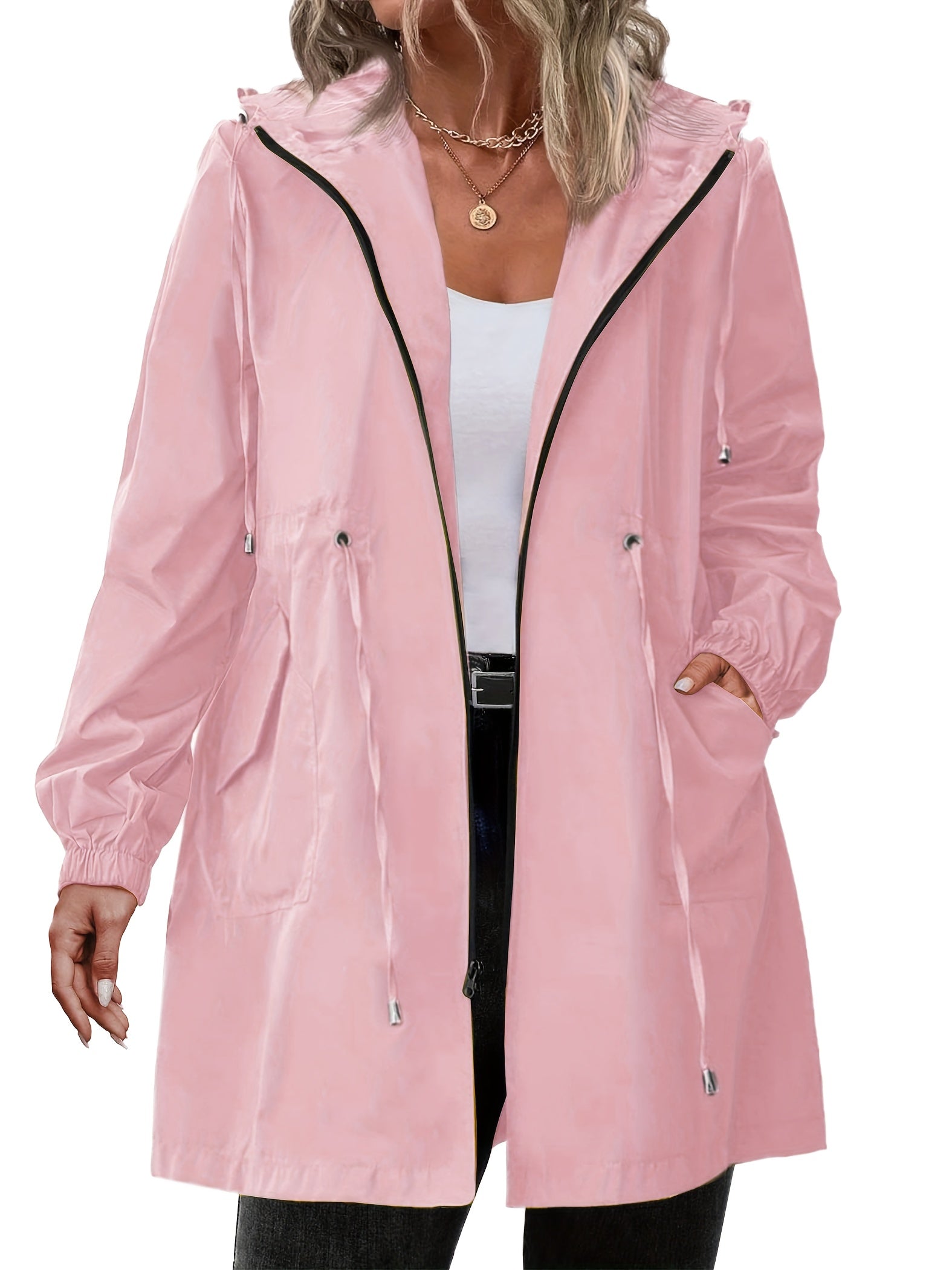 Hooded Full-Zip Drawstring Coat, Plus Size