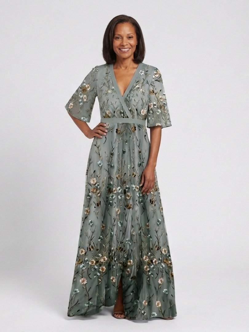 Evade | Floral V Neck Short Sleeve Maxi Dress