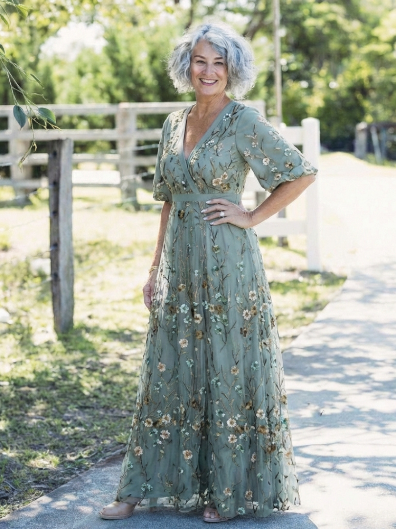 Evade | Floral V Neck Short Sleeve Maxi Dress