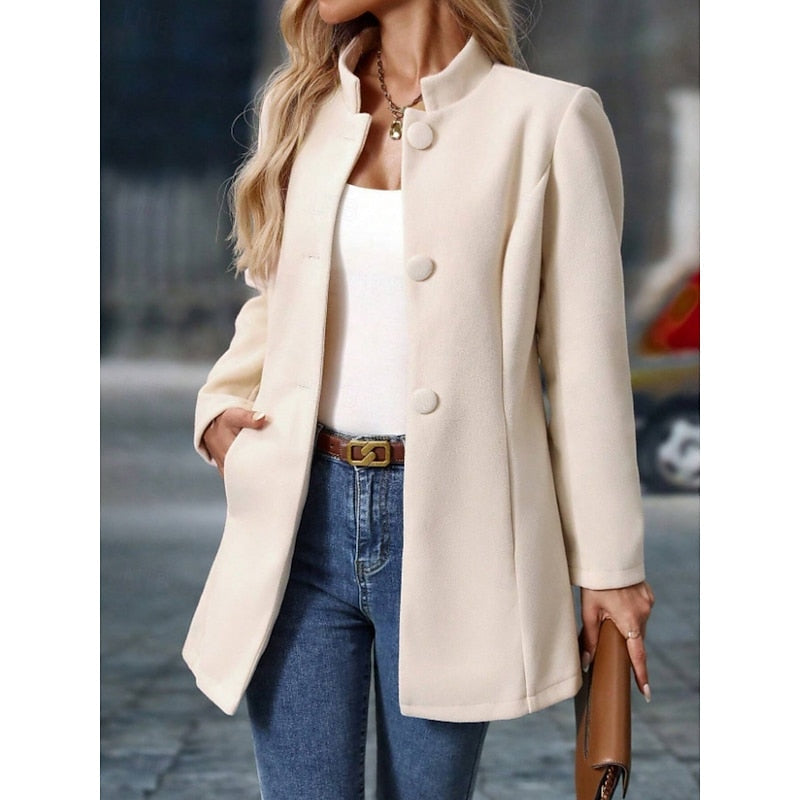 Single-Breasted Stand Collar Coat with Tailored Fit