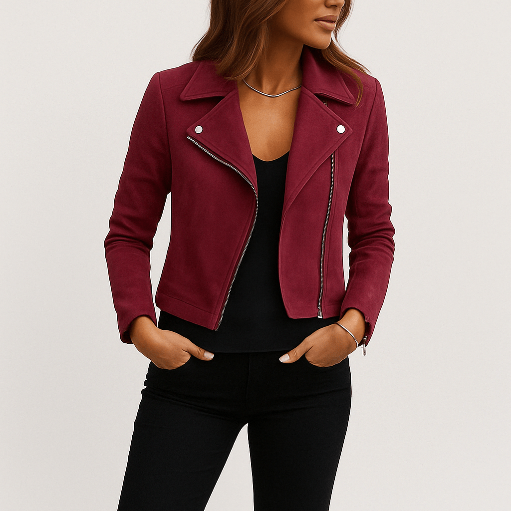 Faux Suede Zip-Up Biker Jacket
