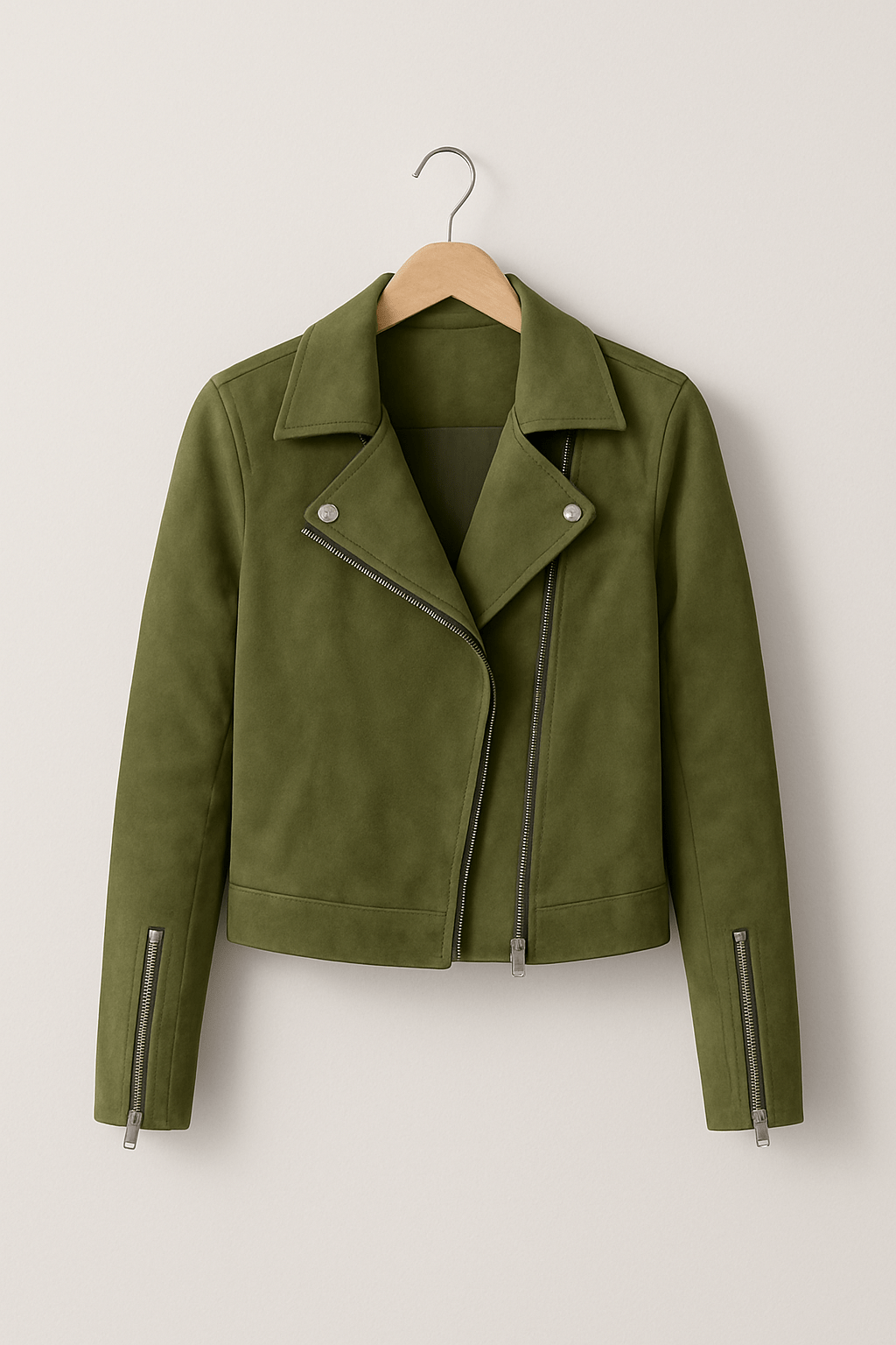 Faux Suede Zip-Up Biker Jacket