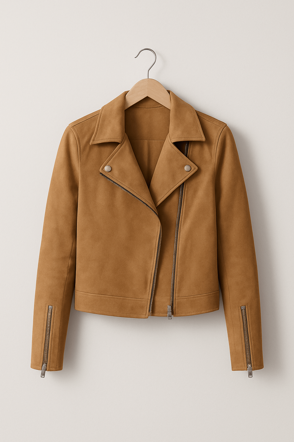 Faux Suede Zip-Up Biker Jacket