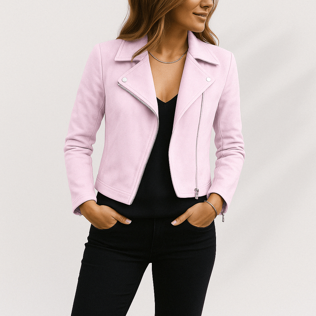 Faux Suede Zip-Up Biker Jacket