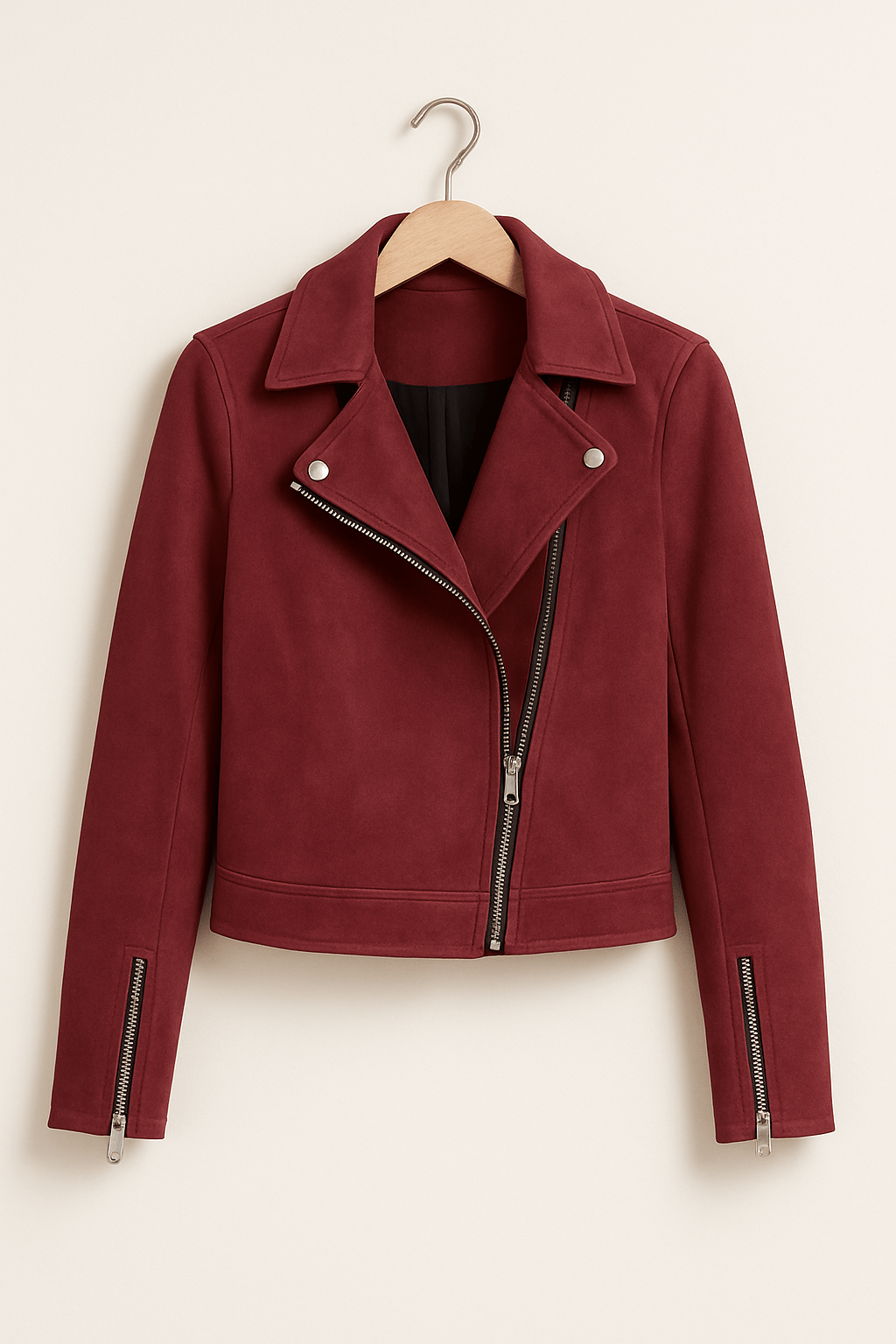 Faux Suede Zip-Up Biker Jacket