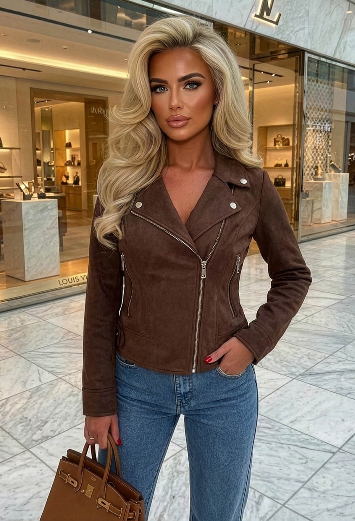 No Turning Back Chocolate Brown Lightweight Faux Suede Biker Jacket