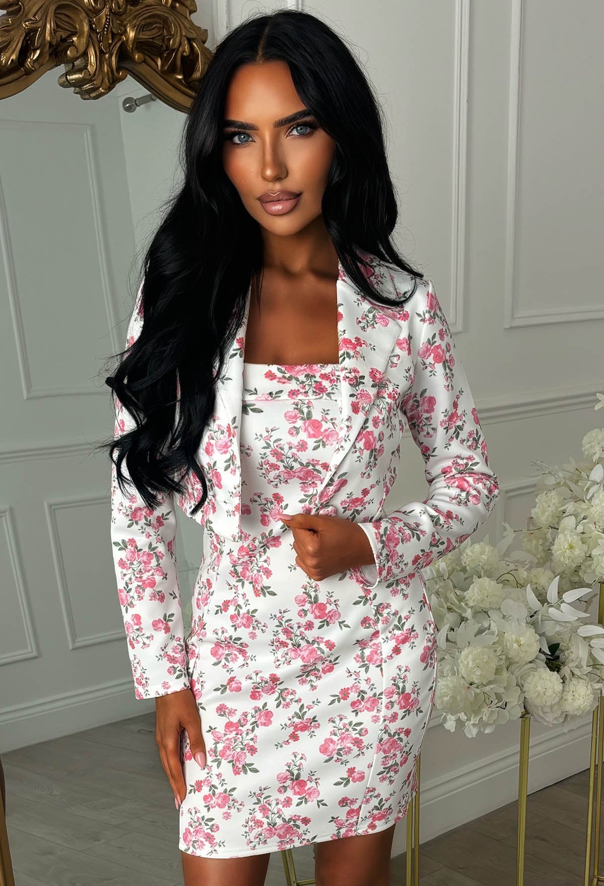 Petal Power Pink Ditzy Print Cropped Blazer
