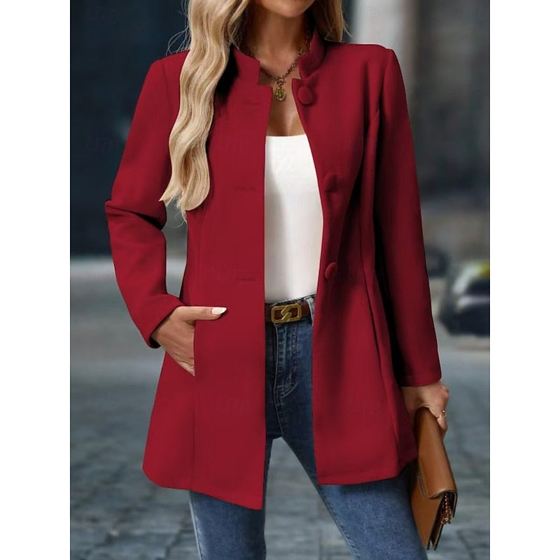 Single-Breasted Stand Collar Coat with Tailored Fit