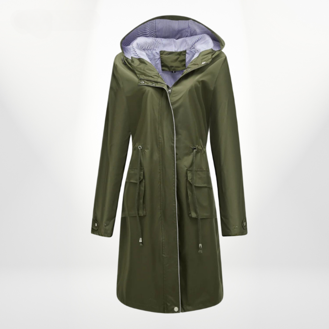 Structured Rain Jacket with Hood and Drawstring Waist