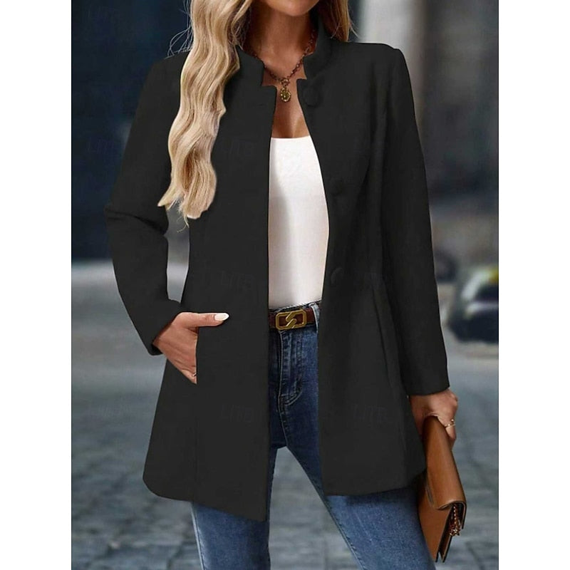 Single-Breasted Stand Collar Coat with Tailored Fit