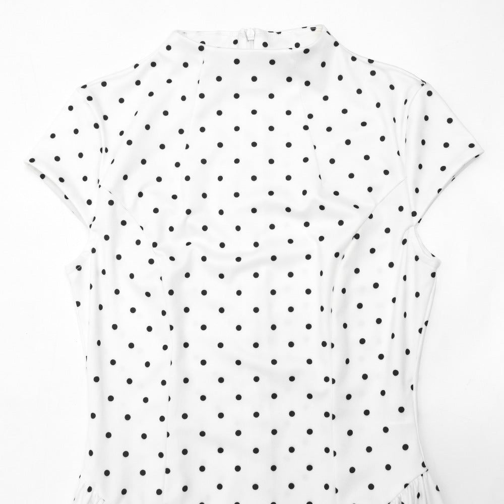 Elegant Polka-Dot Print Round-Neck Maxi Dress