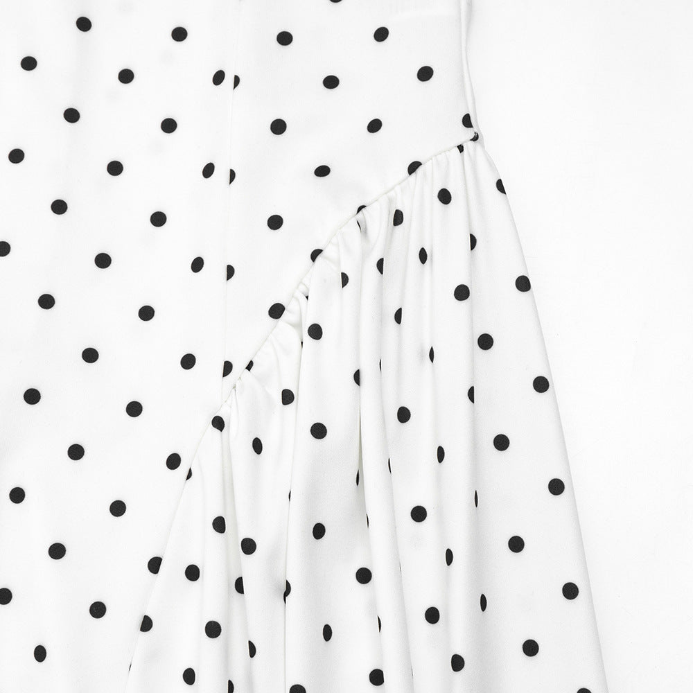 Elegant Polka-Dot Print Round-Neck Maxi Dress