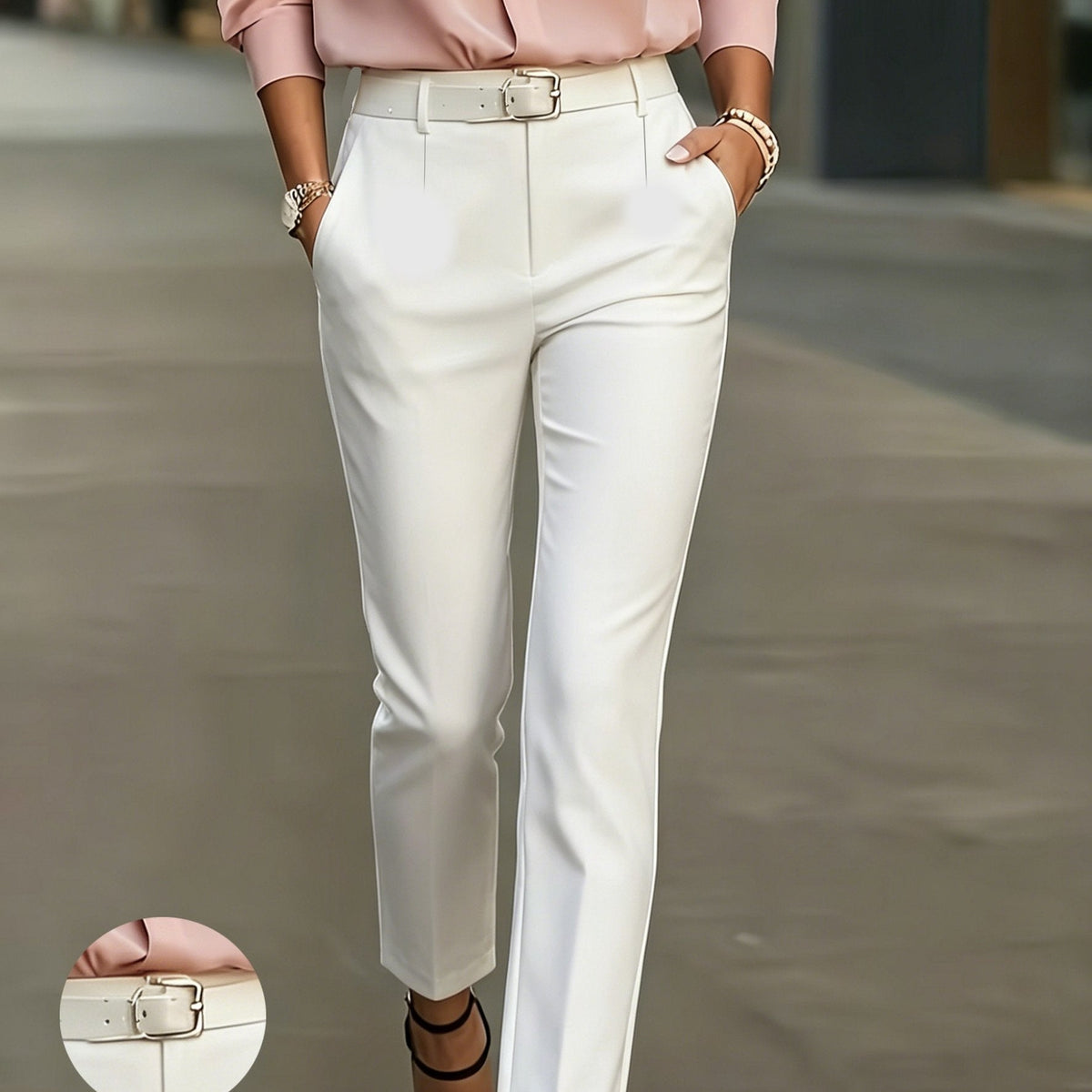 High-Waisted Slim-Fit Pencil Trousers