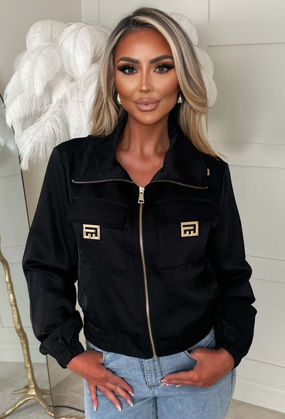 Zyla Black Satin Hardware Jacket