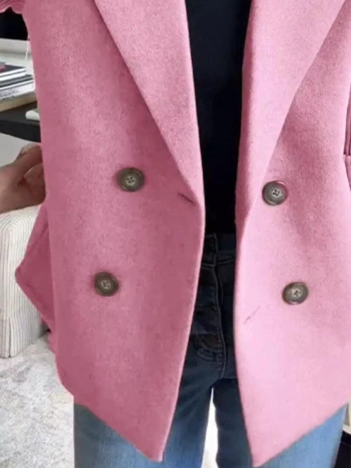 Mid-Length Shawl Collar Overcoat with Buttoned Front