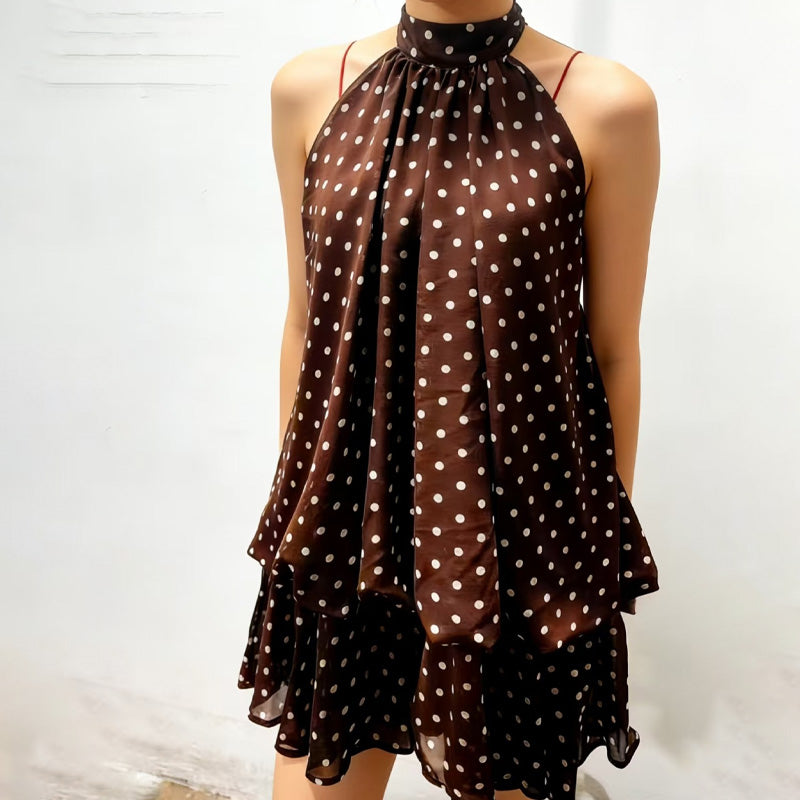 Backless halter-neck layered ruffle dress