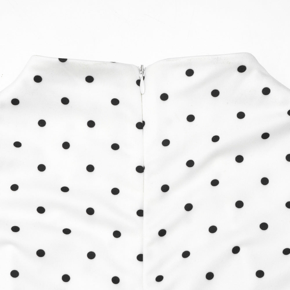 Elegant Polka-Dot Print Round-Neck Maxi Dress