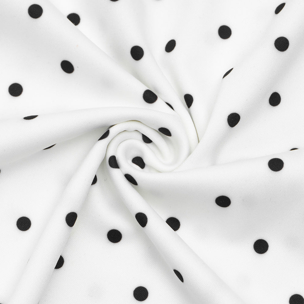 Elegant Polka-Dot Print Round-Neck Maxi Dress