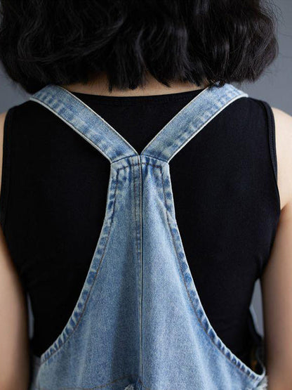 Denim Patchwork Watercolor Maxi Overall Dress