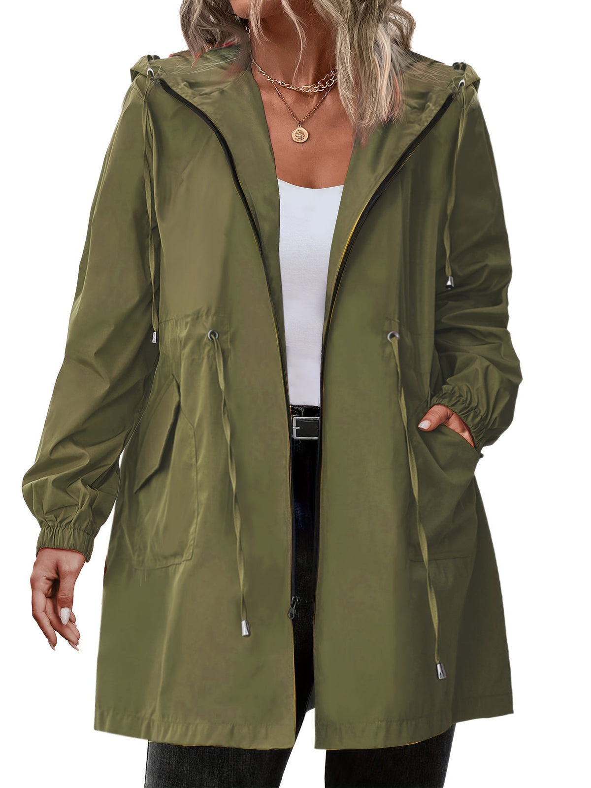 Hooded Full-Zip Drawstring Coat, Plus Size