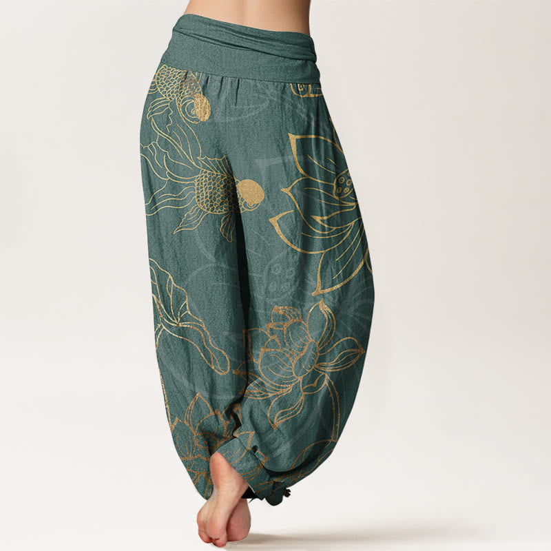 Lotus Print Pure Cotton Harem Trousers