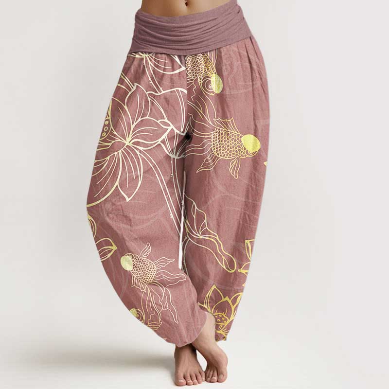 Lotus Print Pure Cotton Harem Trousers