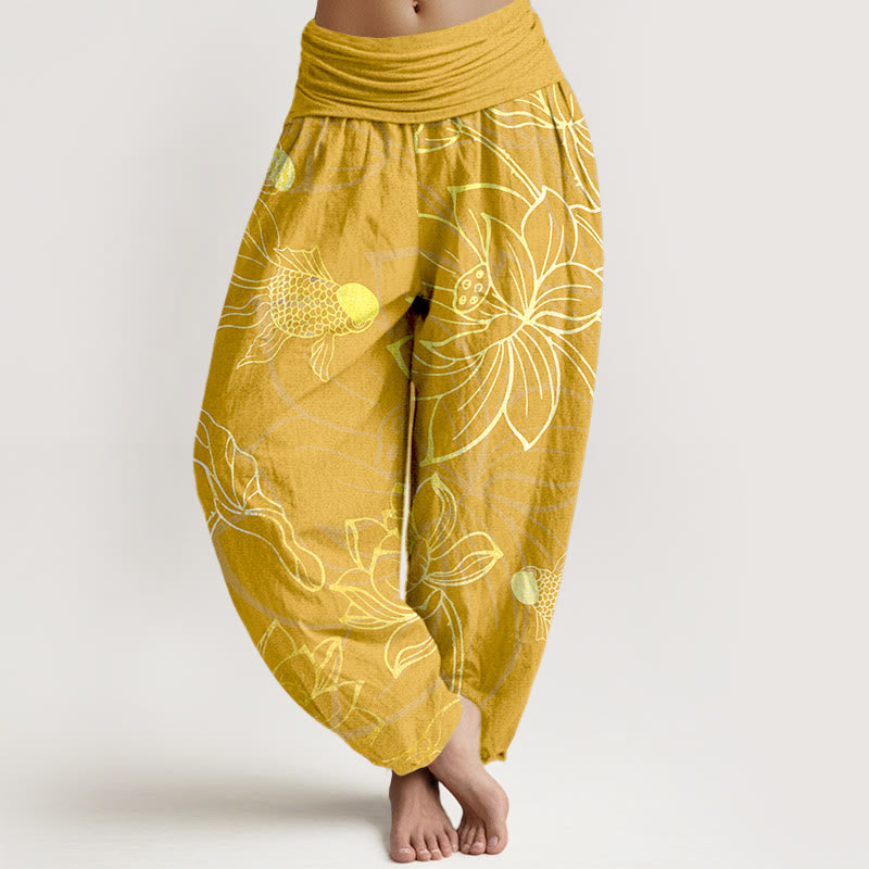 Lotus Print Pure Cotton Harem Trousers