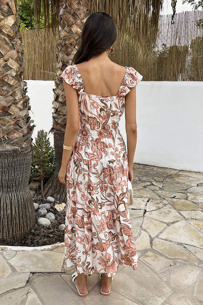 Multi Boho Floral Print Frill Strap Smock Midi Dress
