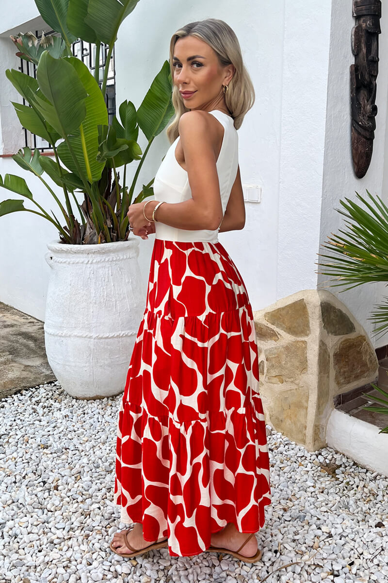 Orange Abstract Print 2 In 1 Smock Midi Dress