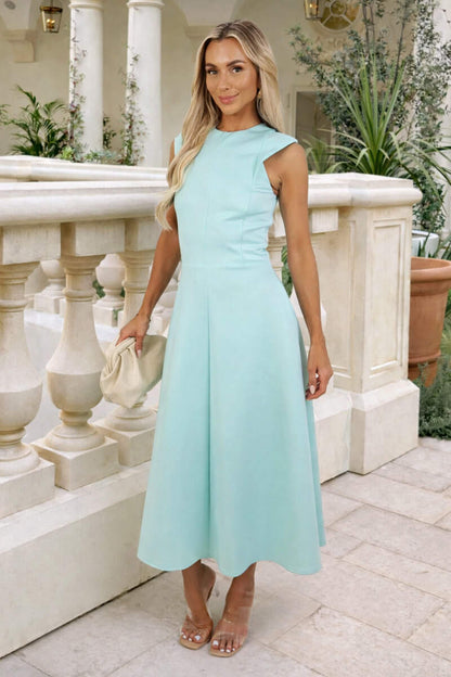 Mint Round Neck A-line Skirt Midi Dress