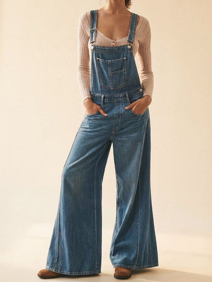 Wide-Leg Denim Overalls