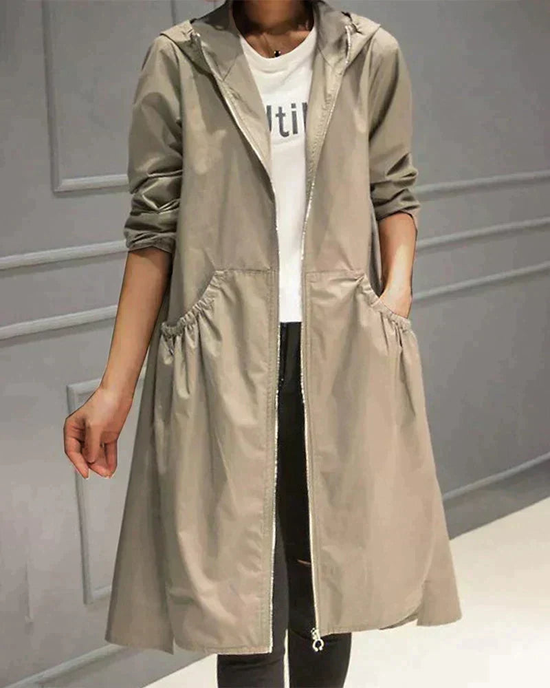 Long Rain Coat with Thigh-Length Coverage