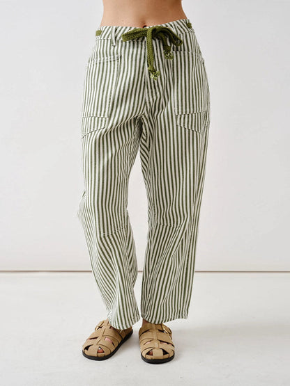 Railroad Stripe Relaxed Fit Barrel Pants - Clearance Sale