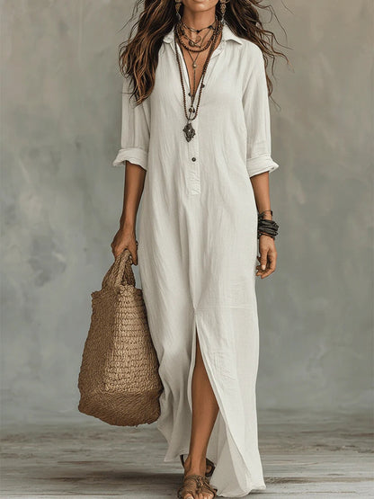 Soline | Relaxed V-Neck Button Maxi Dress