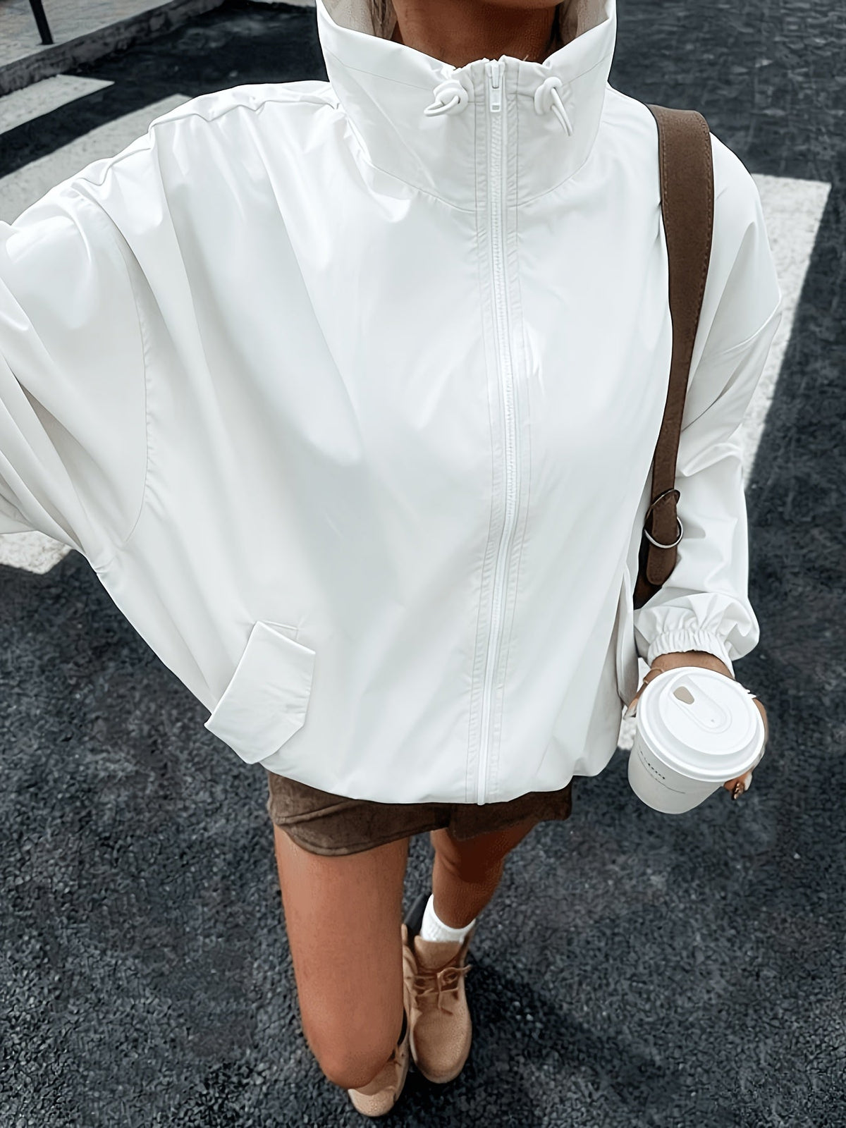 Lightweight Short Windbreaker Jacket with Drawstring Waist