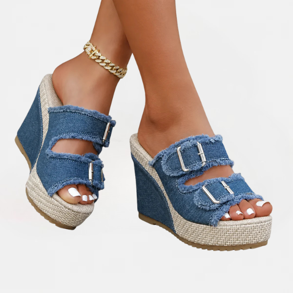 Zoya - Fray Edge Wedge Sandals With Modern Comfort Lift