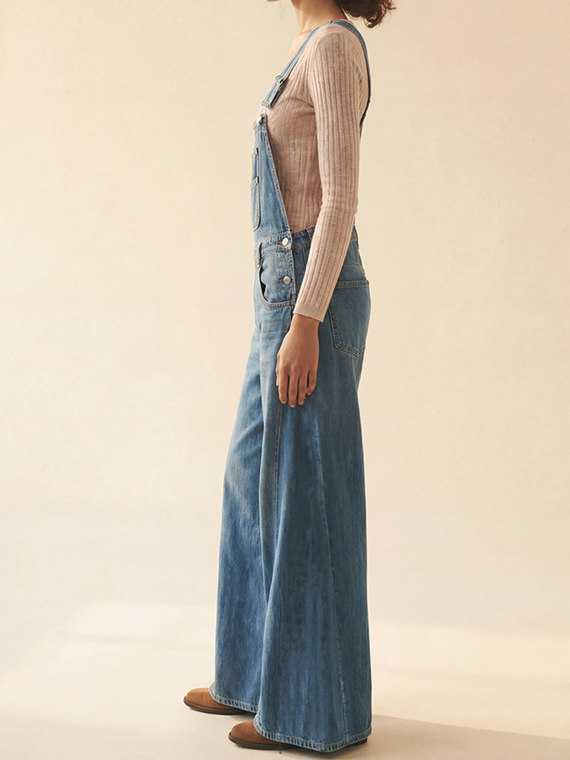 Wide-Leg Denim Overalls